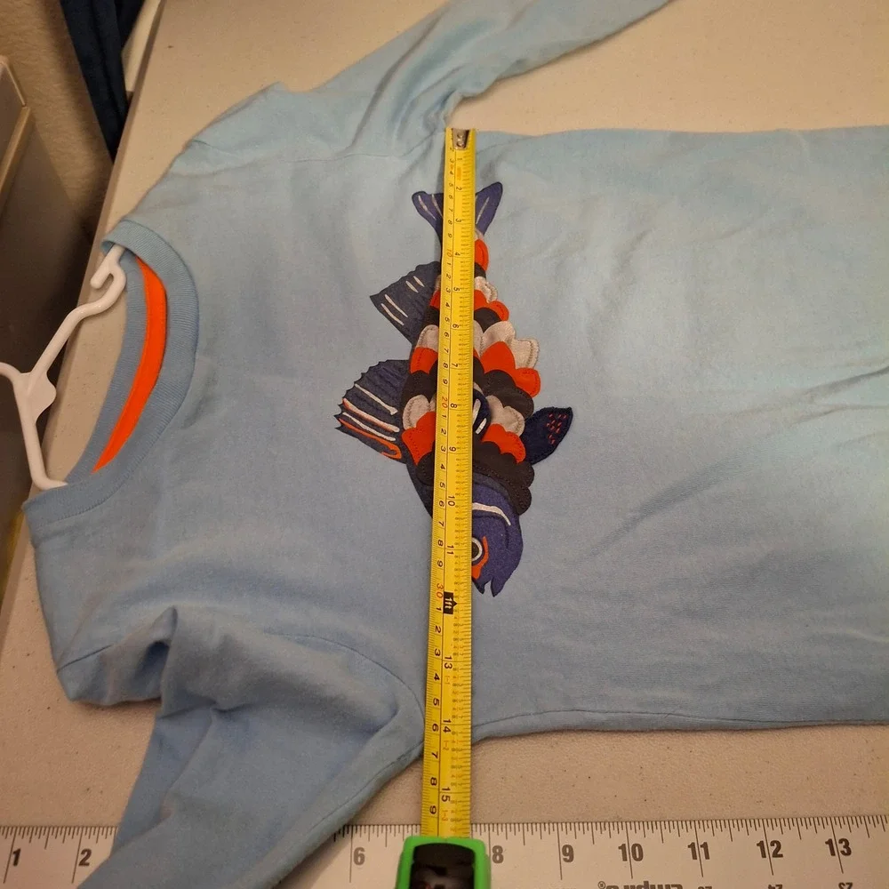 Kids Mini Boden Blue Fish Applique‎ Long Sleeve Shirt Size 6-7Y 122cm